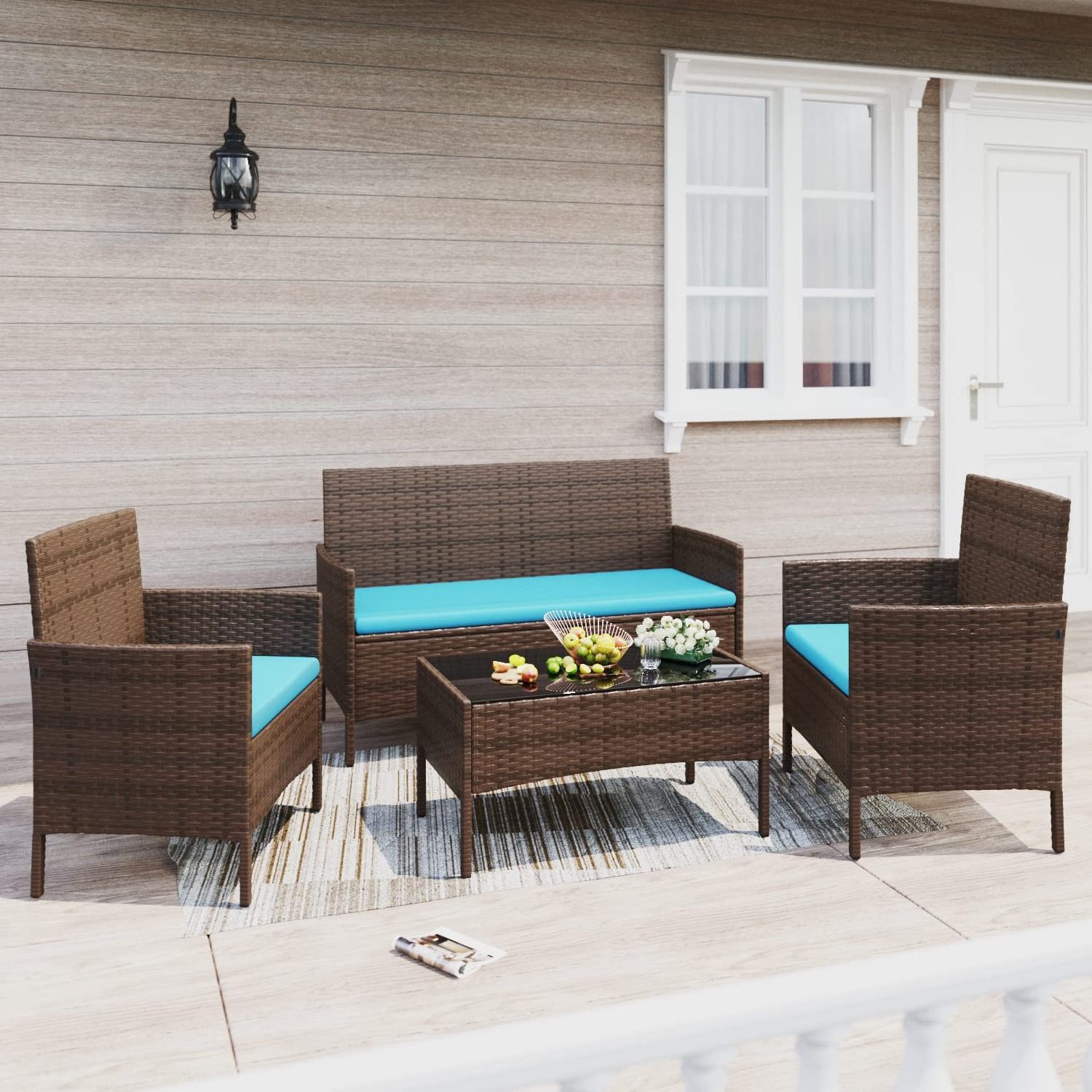 Patio Furniture 4 Pieces Conversation Sets Outdoor Wicker Rattan Chairs