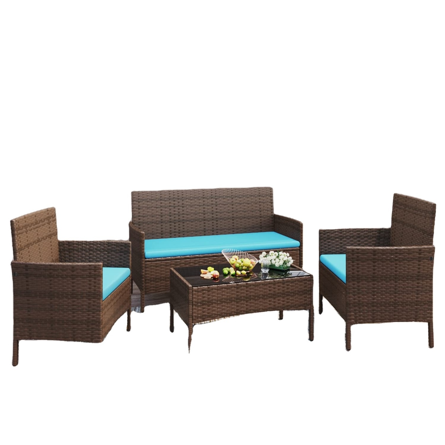 Patio Furniture 4 Pieces Conversation Sets Outdoor Wicker Rattan Chairs