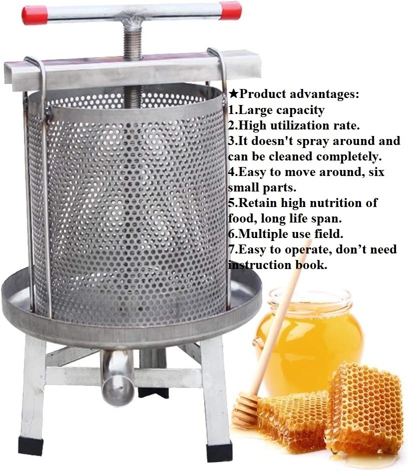 Beekeeping Machine Fruit Honey Presser Beeswax Extractor Press Extractor for Wine and Juice Making with Stainless Steel Strainer