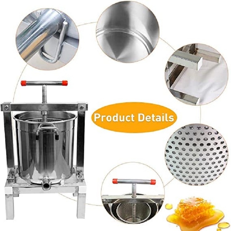 Beekeeping Machine Fruit Honey Presser Beeswax Extractor Press Extractor for Wine and Juice Making with Stainless Steel Strainer