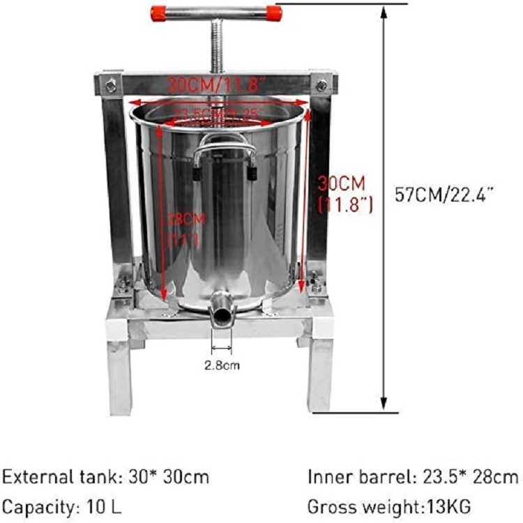 Beekeeping Machine Fruit Honey Presser Beeswax Extractor Press Extractor for Wine and Juice Making with Stainless Steel Strainer