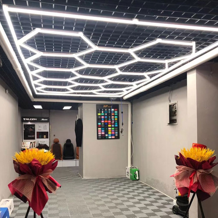 DIY Deformable Linear Hexagonal LED light 8Feet *16Feet Hanging Hex Detailing Garage Lamp Gym Modular Ceiling Led Hexagon Lights