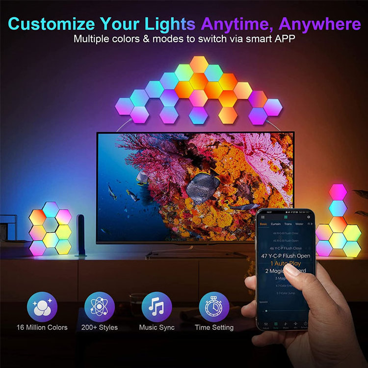 Touch Sensor Geometric Colorful  Panels Bright Hexagon Light Up DIY RGB Hexagonal LED Wall Light