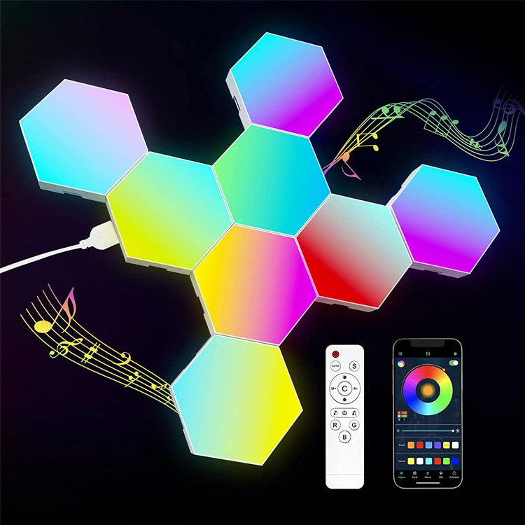 Led Touch Control Hexagon Wall Mounted Diy Smart Home Night Lights Neon Rgb Gaming Quantum Lamp