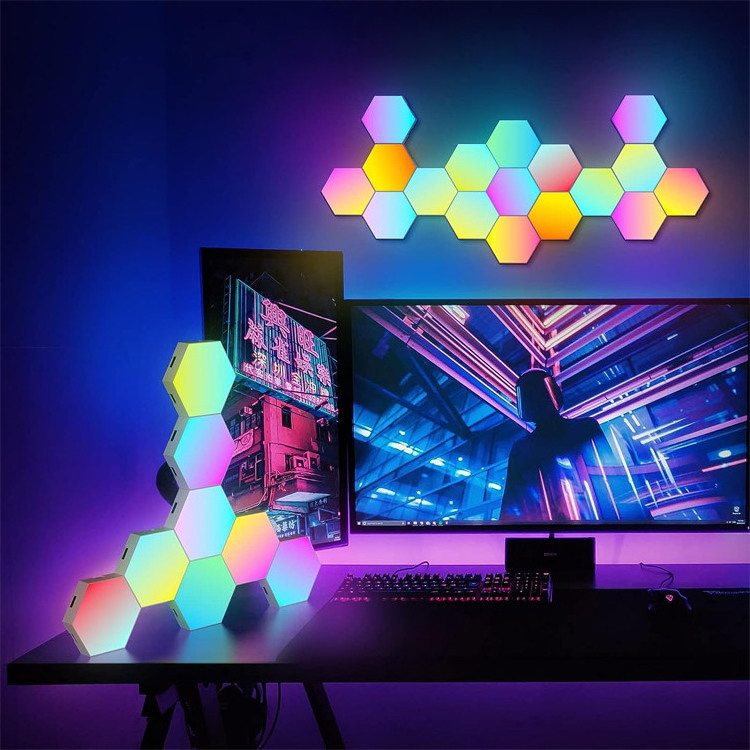 Led Touch Control Hexagon Wall Mounted Diy Smart Home Night Lights Neon Rgb Gaming Quantum Lamp