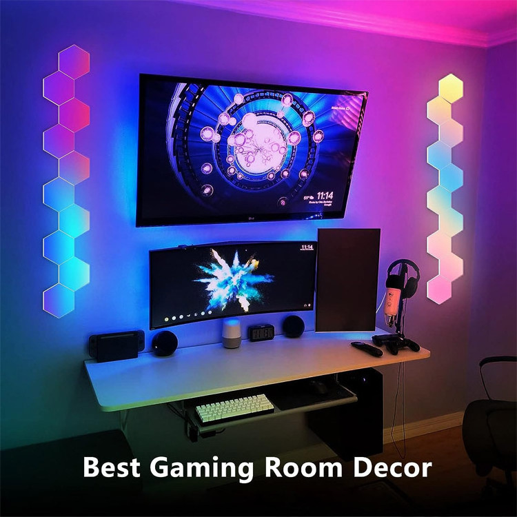 Smart App Control Rgb Colors Hexagonal Wall Light Panels Modular 10 pack gaming hexagon led lights For Gaming Setup Living Room