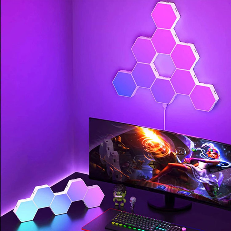 Smart App Control Rgb Colors Hexagonal Wall Light Panels Modular 10 pack gaming hexagon led lights For Gaming Setup Living Room