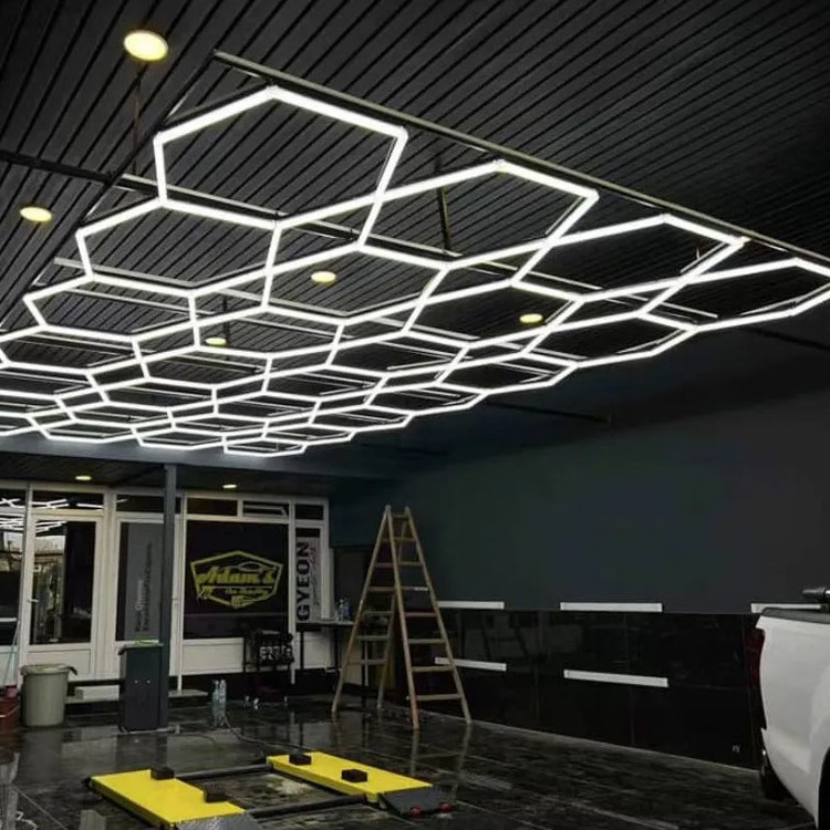 Hexagonal Grid Led Light Honeycomb Garage Lamp Led Hexagon Ceiling Lights For Auto Detailing Shop Garage