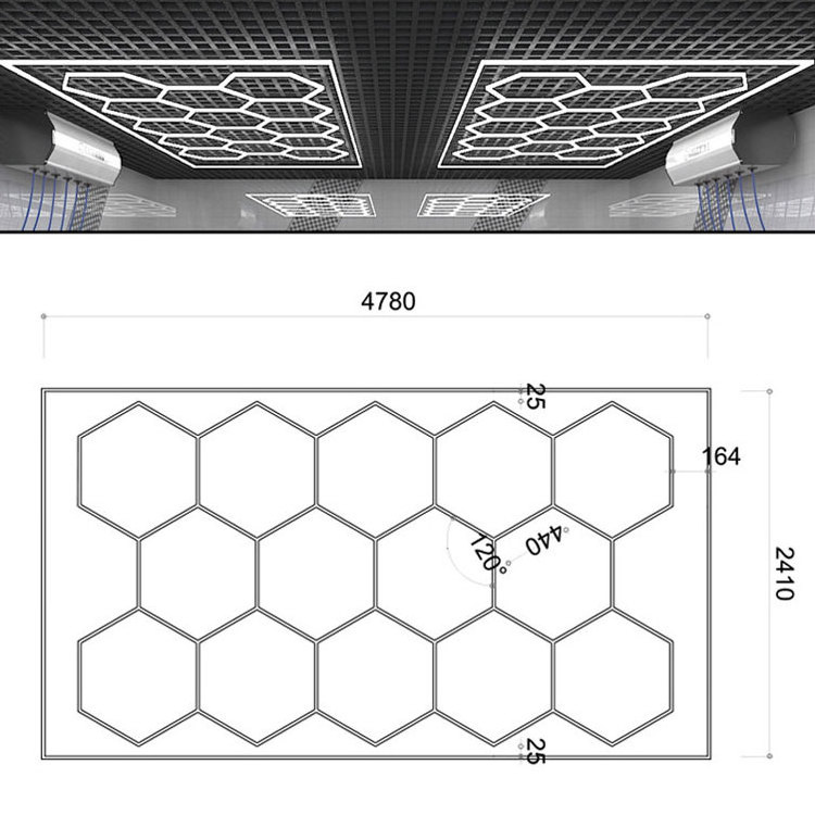 Hexagonal Grid Led Light Honeycomb Garage Lamp Led Hexagon Ceiling Lights For Auto Detailing Shop Garage