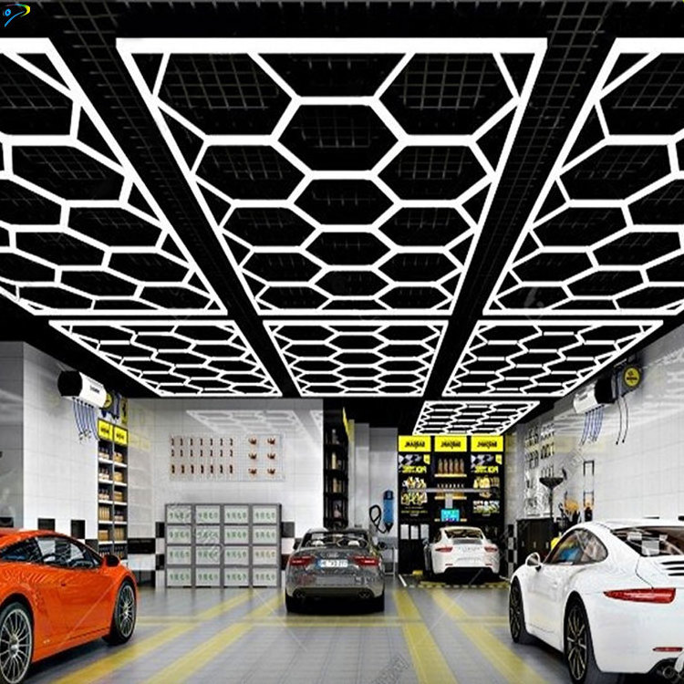 Hexagonal Grid Led Light Honeycomb Garage Lamp Led Hexagon Ceiling Lights For Auto Detailing Shop Garage