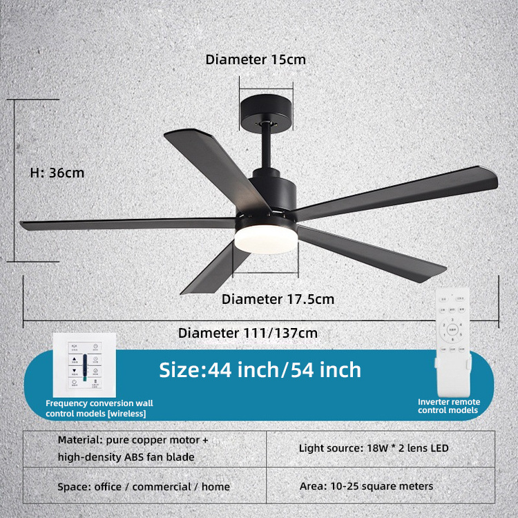 Office Living Room Bedroom Ceiling Fan Copper Ceiling Light with Fan Silent Design Black and Wood Ceiling Fan with Light