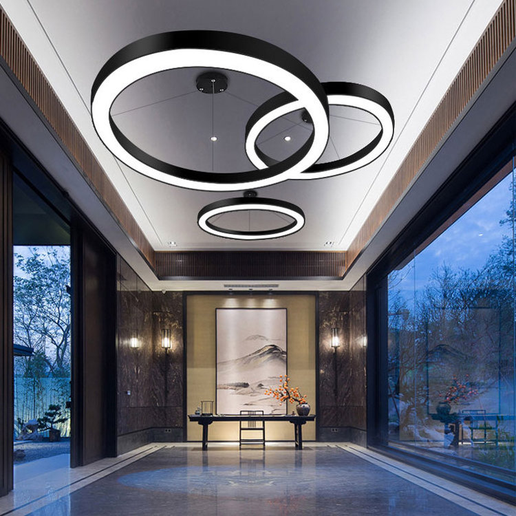 Modern Round Led Lighting Fixture Office Linear Circle Pendant Dimming ring hanging light diameter 900mm 1000mm ceiling light