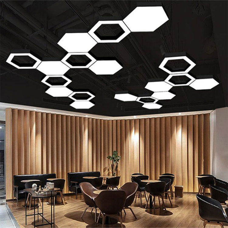 Indoor Hexagon Chandelier lighting Led Pendant Lamp 60CM 80CM Hexagonal Pendant Light Linear Lights For Home Office Supermarket