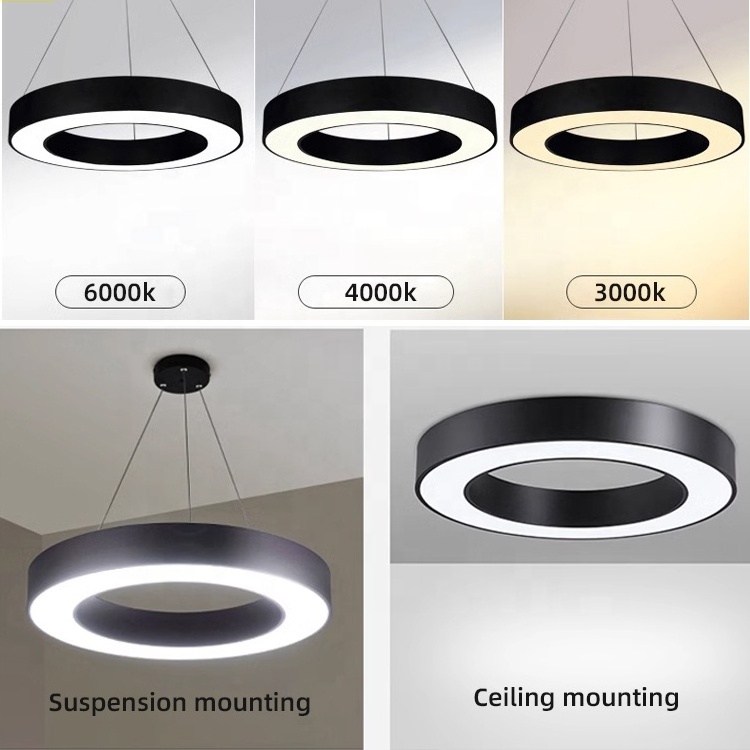 Modern Round Pendant Lamp 85~265v Black housing hanging light Ceiling Lighting led circle chandelier Ring Pendant Lights