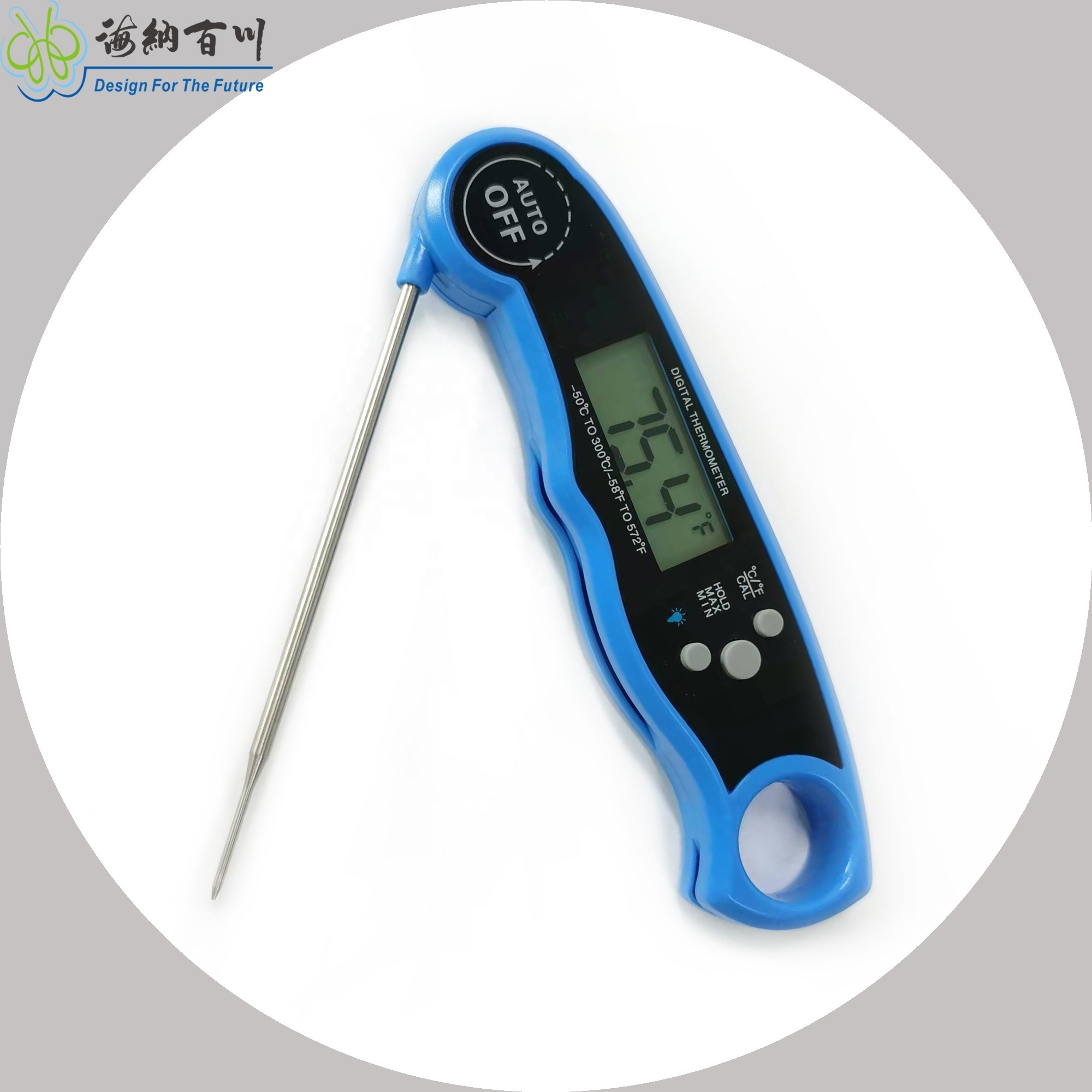 Foldable Stainless Steel 304 & Plastic Kitchen LCD Digital Thermometer Food and Household Meat Thermometer