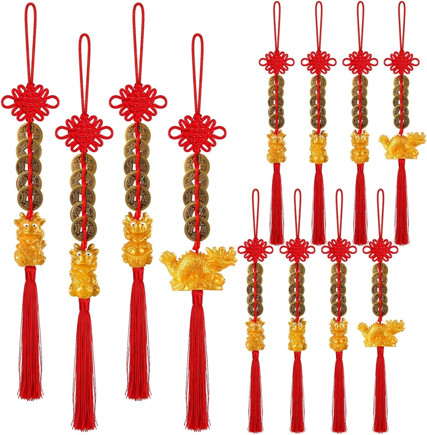 New Arrived 2024 Chinese New Year Dragon Fengshui Products Luck Red Tassels Fengshui Good Luck Wealth Decoration