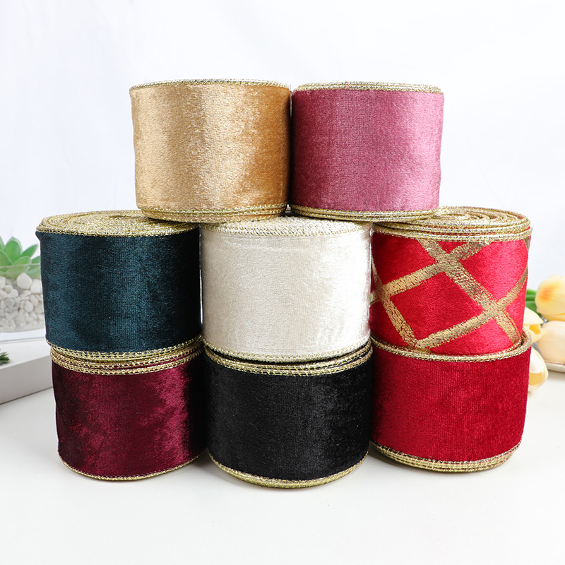 Factory wholesale Christmas Tree velvet solid color Ribbon 6.3cm wired Ribbon For Christmas wreath decoration