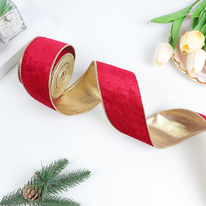 Factory wholesale Christmas Tree velvet solid color Ribbon 6.3cm wired Ribbon For Christmas wreath decoration