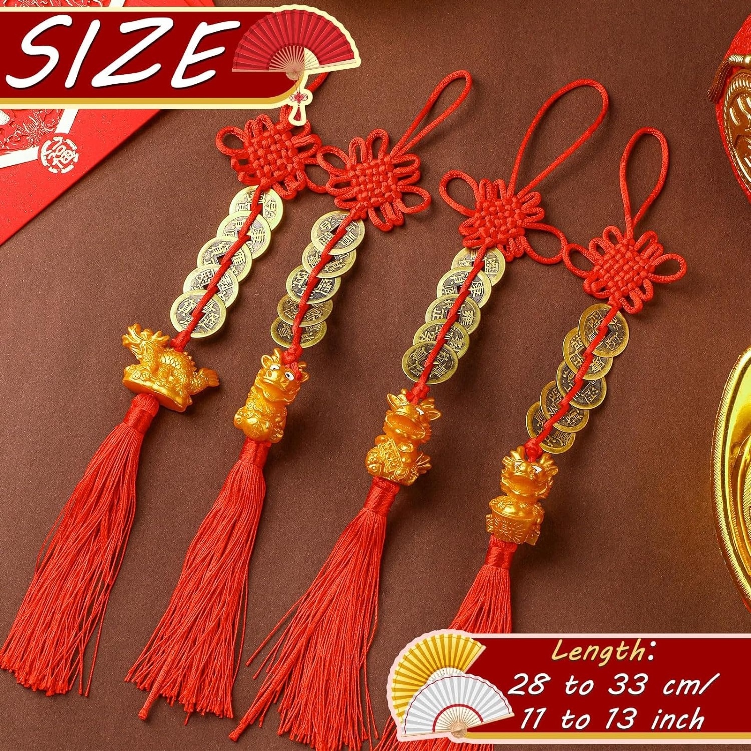 New Arrived 2024 Chinese New Year Dragon Fengshui Products Luck Red Tassels Fengshui Good Luck Wealth Decoration