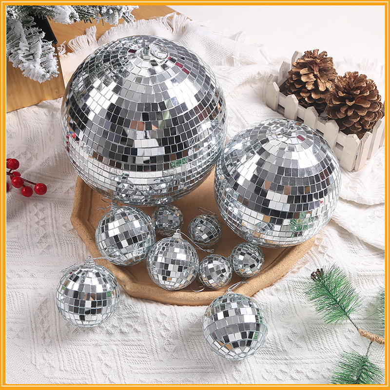 Silver Glass Ball Hanging Tree Decoration Christmas Disco Mirror Balls Mirror Reflective Disco Ball Christmas Party Decor