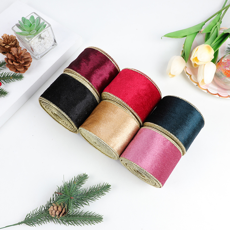 Factory wholesale Christmas Tree velvet solid color Ribbon 6.3cm wired Ribbon For Christmas wreath decoration