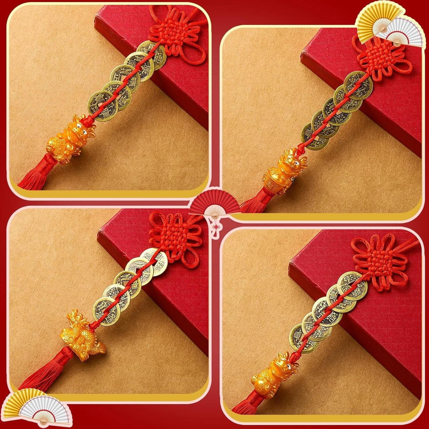 New Arrived 2024 Chinese New Year Dragon Fengshui Products Luck Red Tassels Fengshui Good Luck Wealth Decoration