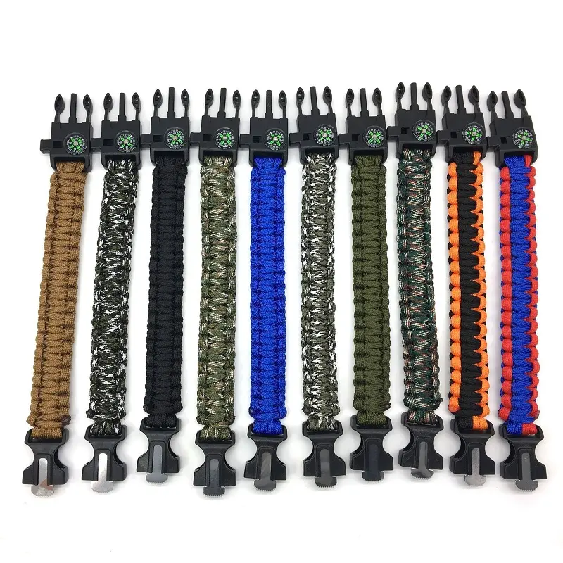 Tactical Rope Camping Gear Clip Flint Ferro Rod Emergency Survival Ferrocerium Drilled Flint Fire Starter Bracelets