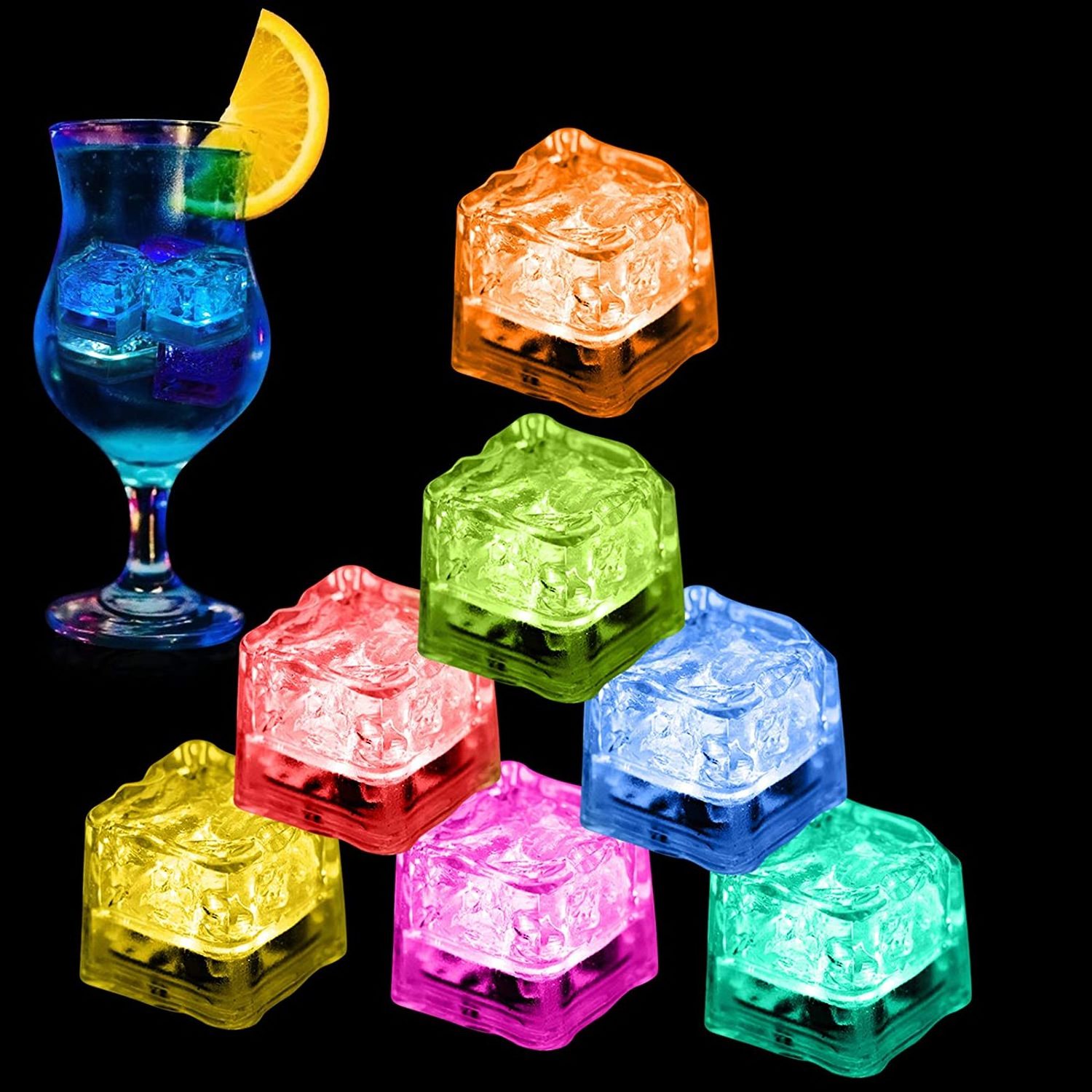 Waterproof Led Ice Cube Multi Color Flashing Glow in The Dark LED Light Up Ice Cube for Bar Club Drinking Party Wine Wedding Dec