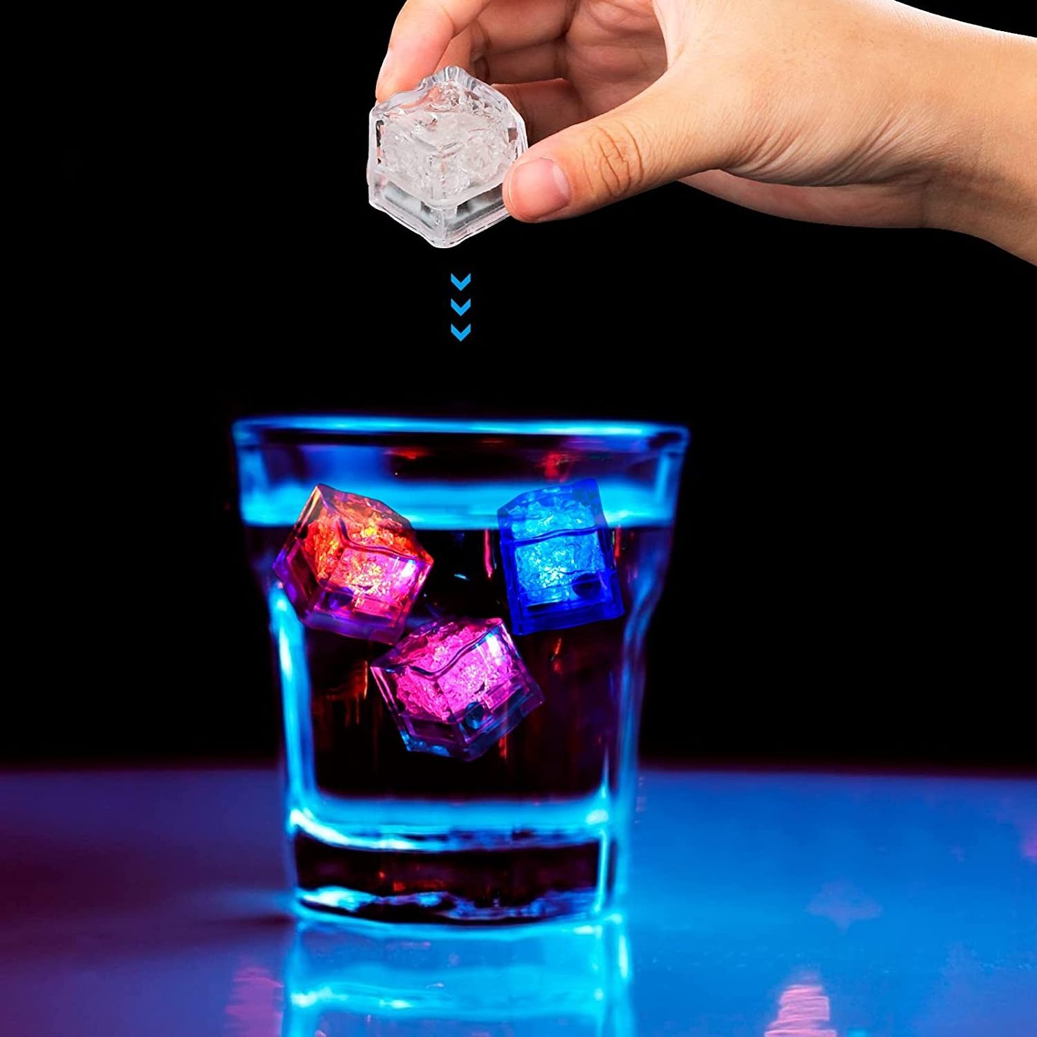 Waterproof Led Ice Cube Multi Color Flashing Glow in The Dark LED Light Up Ice Cube for Bar Club Drinking Party Wine Wedding Dec