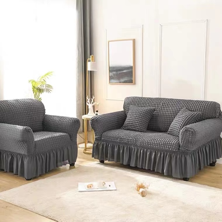 Hot selling 3D bubble design spandex double Single Seat sofa cashing cover with skirt one seater