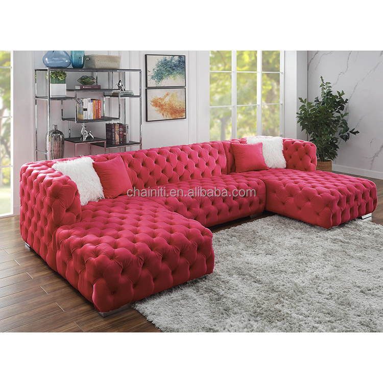 Chainiti Furniture Modern Luxury Living Room Sectional Sofa Velvet Fabric Tufted Sofa Set