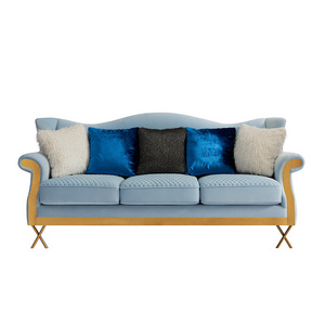 Fabric sofa living room fabric recliner chair living room sofa set with gold leg  blue velvet sofa