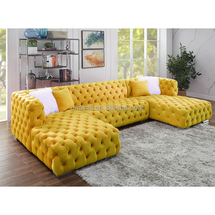 Chainiti Furniture Modern Luxury Living Room Sectional Sofa Velvet Fabric Tufted Sofa Set