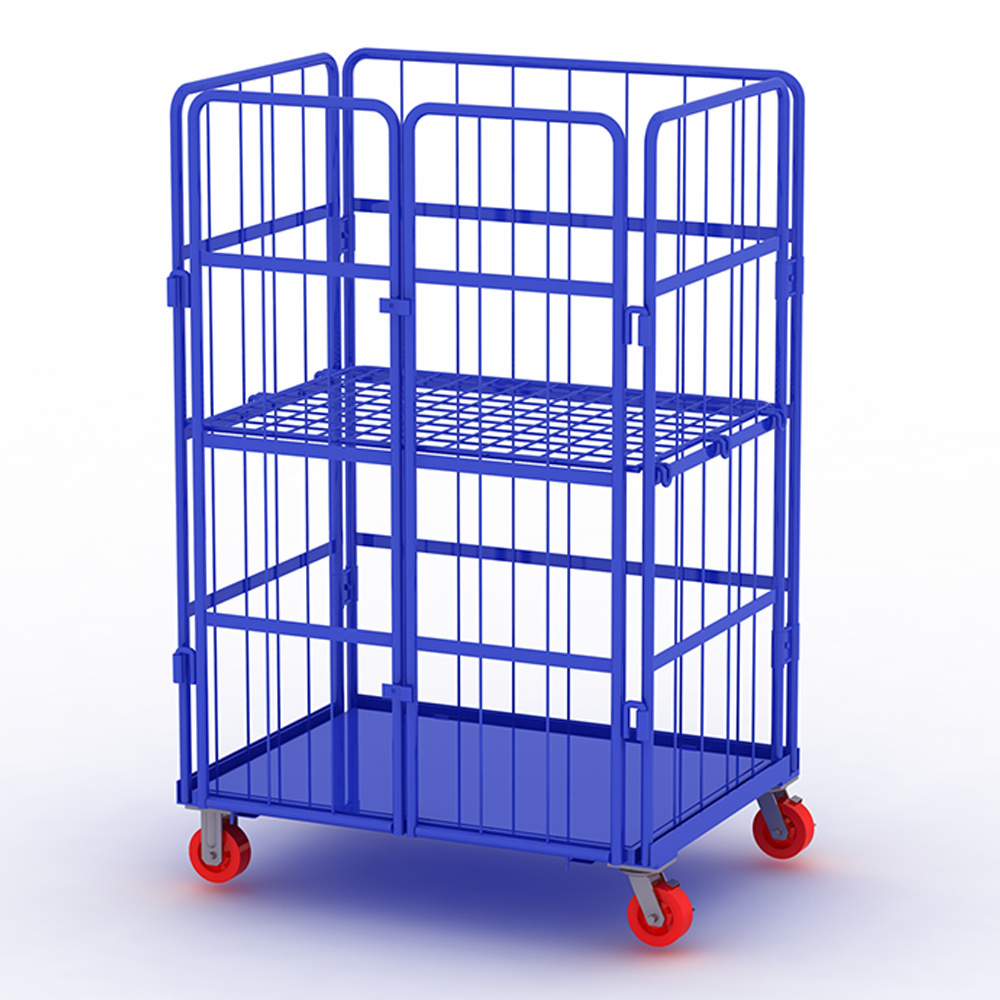 Warehouse Steel Cargo Roll Cage Trolley Wire Mesh Heavy Duty Parcel Cart Cage Shelf Trolleys