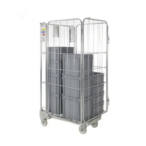 4 Sides Warehouse Galvanized Nestable Folding Laundry Logistics Transport Roll Container