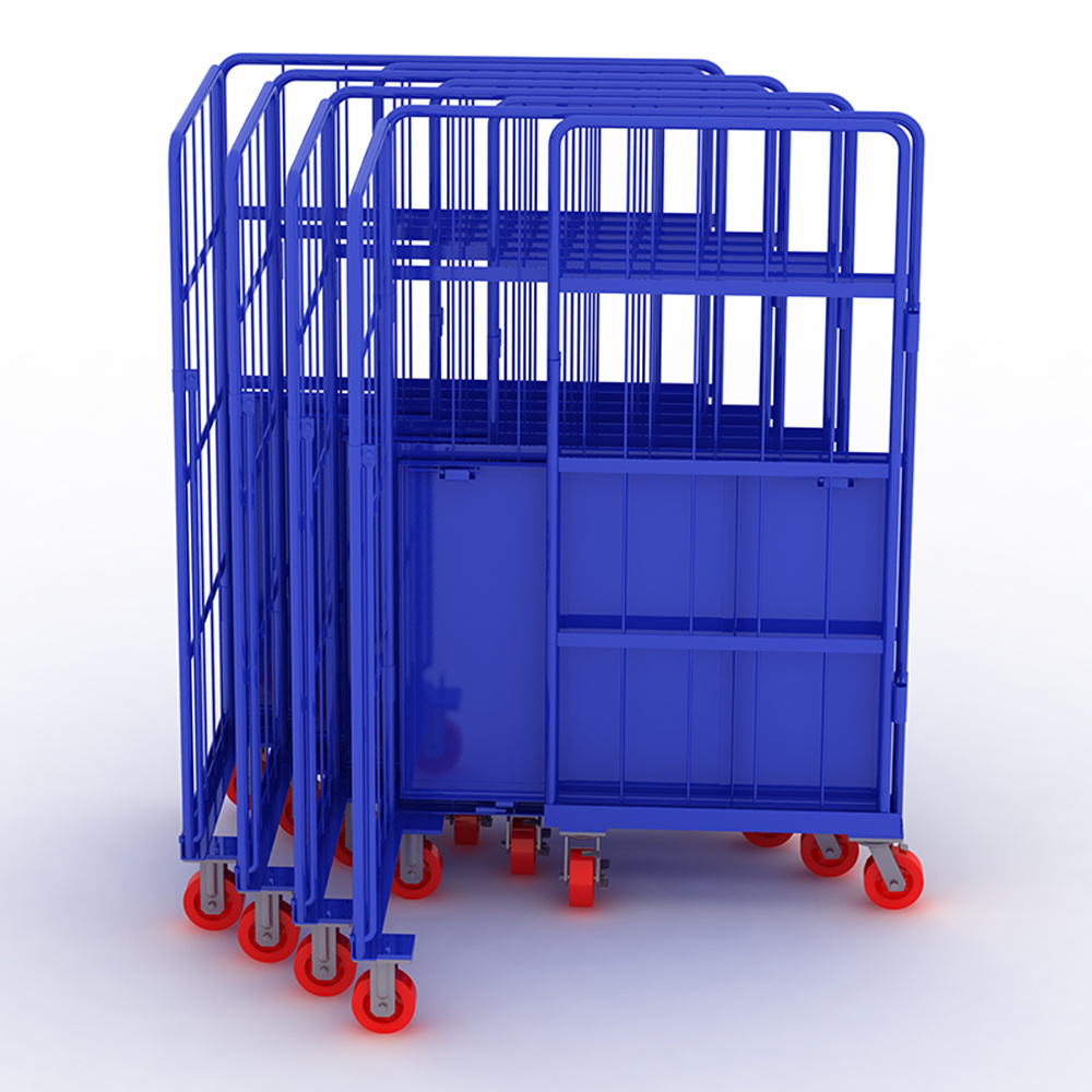 Warehouse Steel Cargo Roll Cage Trolley Wire Mesh Heavy Duty Parcel Cart Cage Shelf Trolleys