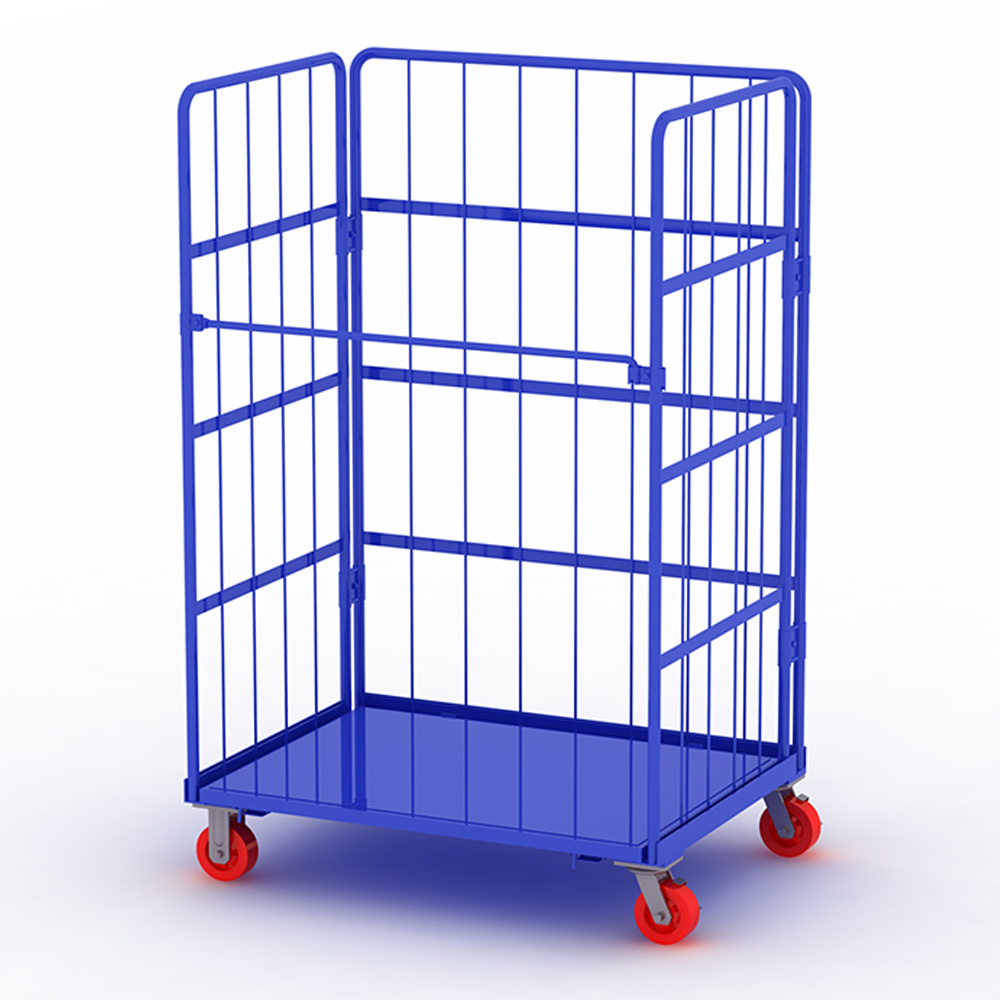 Warehouse Steel Cargo Roll Cage Trolley Wire Mesh Heavy Duty Parcel Cart Cage Shelf Trolleys