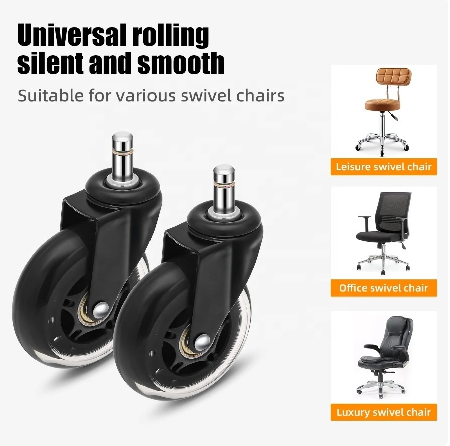 5PCS Office Chair Caster Wheels 3 Inch Swivel Rubber Caster Wheels Replacement Soft Safe Rollers Furniture Hardware