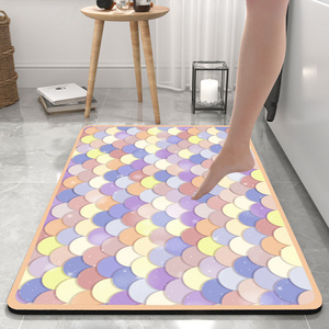 (chakme)Digital Printing Bathroom Decor Coral fleece& Diatom Mud Mat& Coil Mat Fish Scales Mat