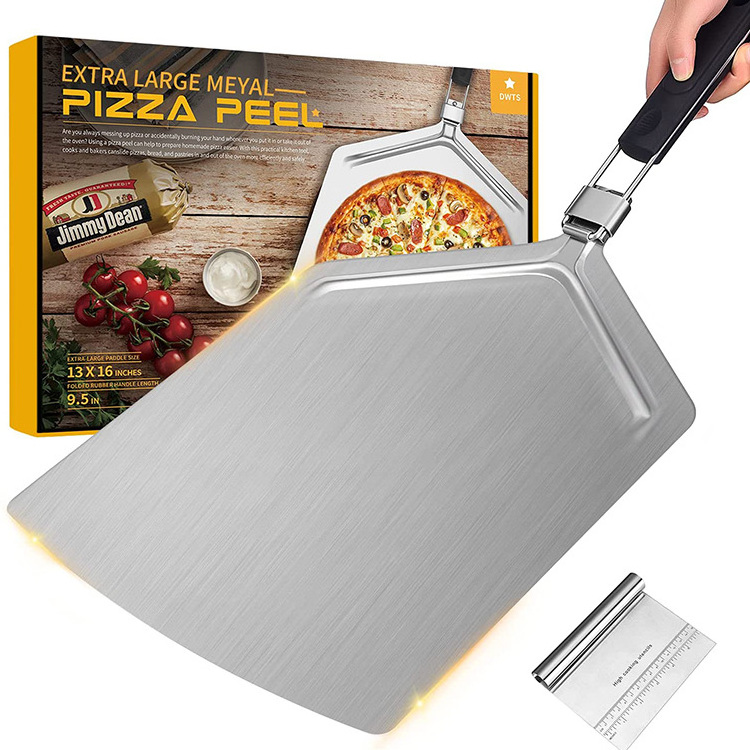 High Quality Kitchen Tool Stainless Steel Baking Pizza Peel Shovel With Tpr Folding Handle For Easy Storage