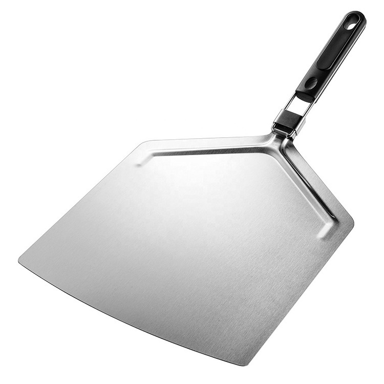 High Quality Kitchen Tool Stainless Steel Baking Pizza Peel Shovel With Tpr Folding Handle For Easy Storage