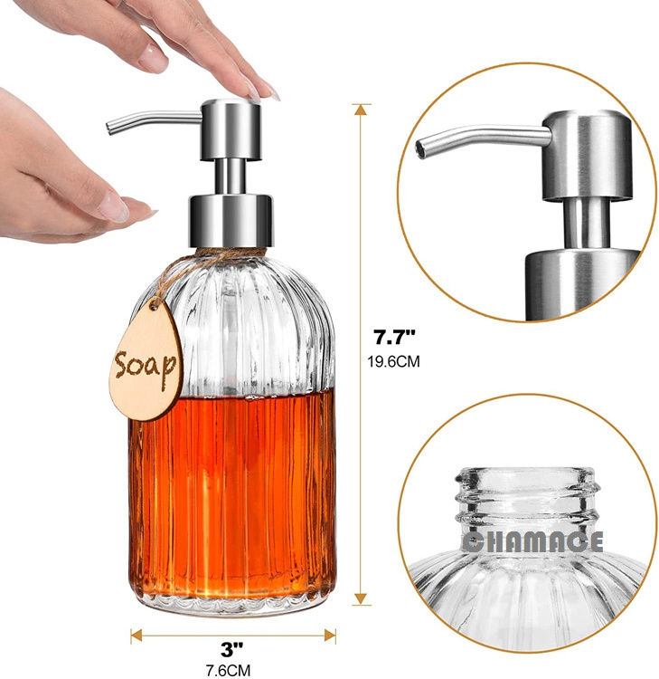 Hot selling  18 Oz Clear Glass Soap Dispenser with Rust Proof Stainless Steel Pump