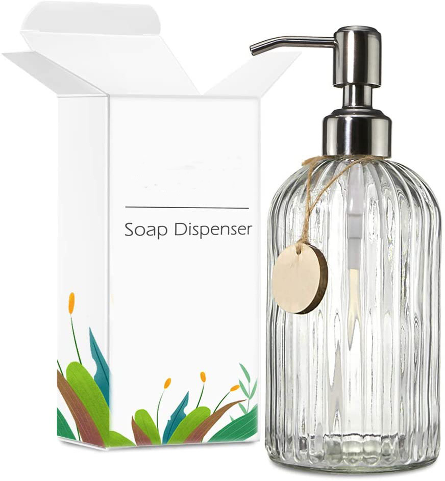 Hot selling  18 Oz Clear Glass Soap Dispenser with Rust Proof Stainless Steel Pump