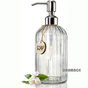 Hot selling  18 Oz Clear Glass Soap Dispenser with Rust Proof Stainless Steel Pump