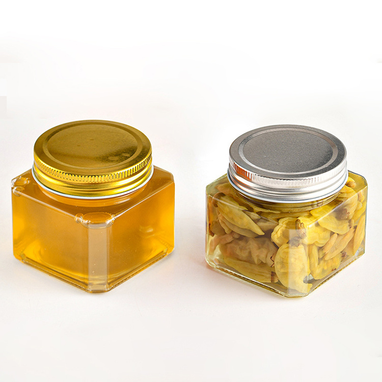 Wholesale 250 380 500 ml Big Wide Mouth Octagonal Glass Honey Food Jam Storage Jar Pickling 16 oz Glass  Jar with Gold Lids