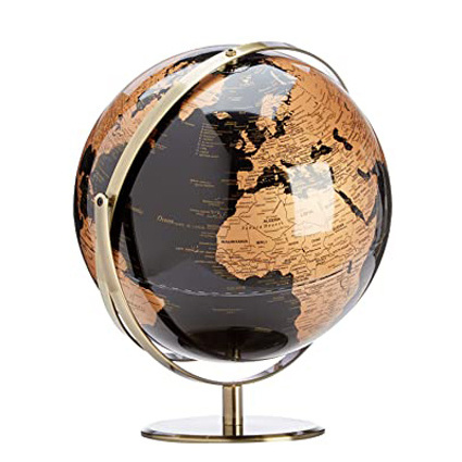 World Map Globe on Stand Black and Gold