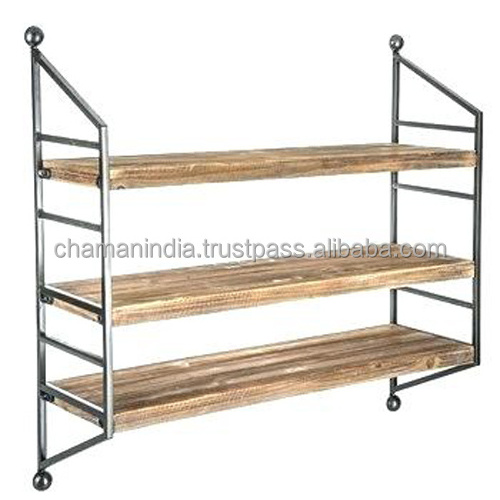 Metal and Wood 3 Shelf Wall Storage