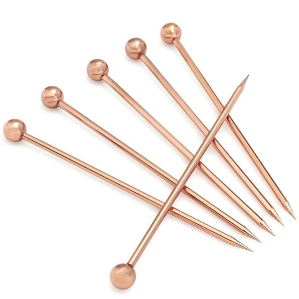 Steel Silver Head Ball Cocktail Picks Fruit Sticks Set of 6