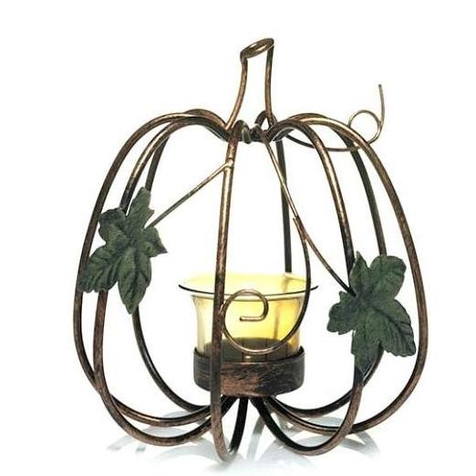 Iron Pumpkin Leaf Tea Light Candle Votive Holder