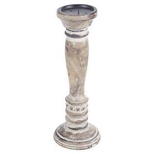 Antique Mango Wood Whitewash Pillar Candle Stand Holder